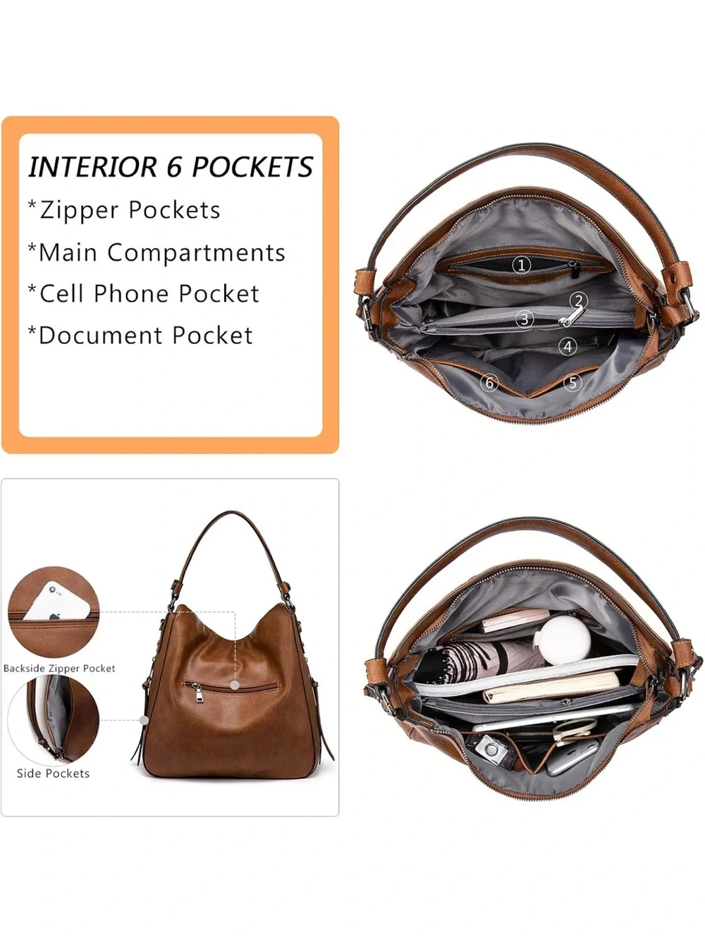 Everyday Brown Hobo Bag with Adjustable Strap Large size